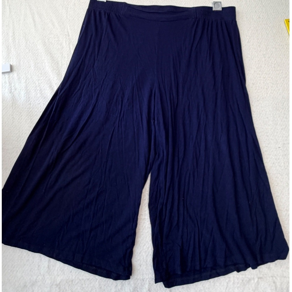 Iman Global Chic Navy Blue Wide Leg Cropped Pants 2X Elastic Waist Palazzo